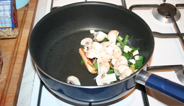 Mushrooms and spring onions