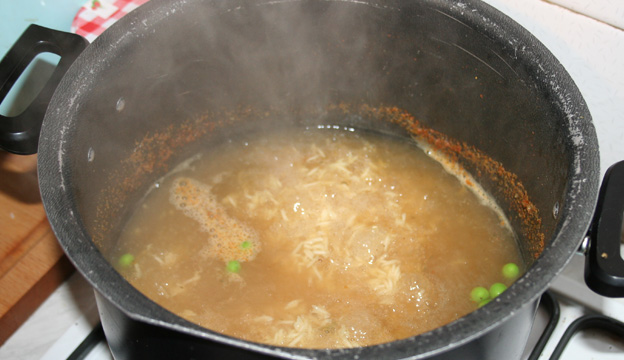 Rice boiling in a pan