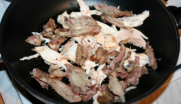 Beef and Chicken browning in the frying pan