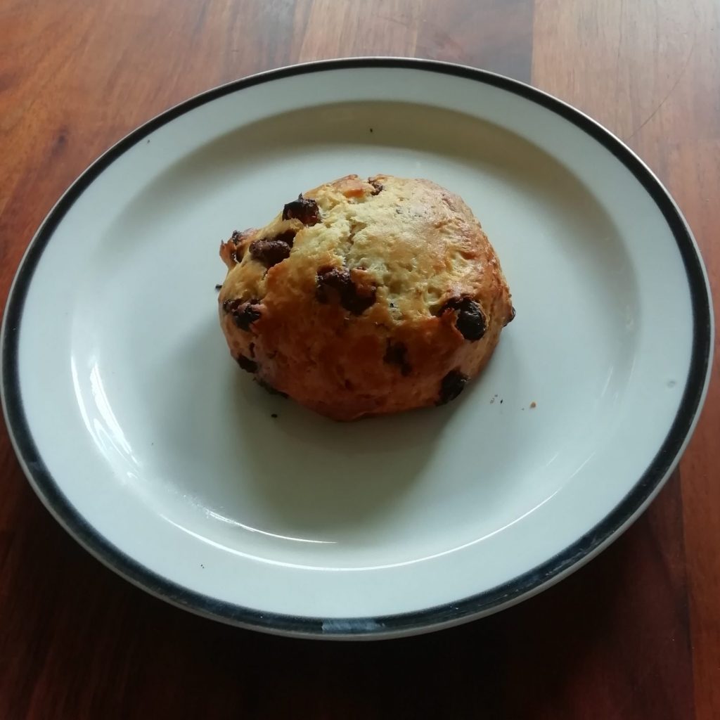 Chocolate chip scone on a plate