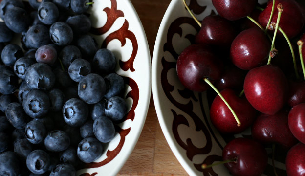 Blueberries and Cherries in a bowl